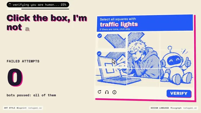 The same scene with Click the box, I am not a showing