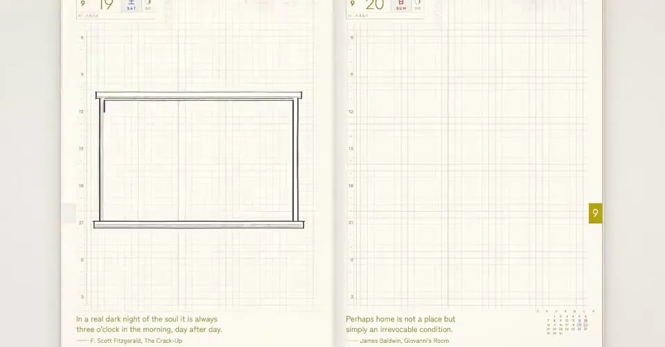 A printed page of the journal: the grid, the date cell, the hour column